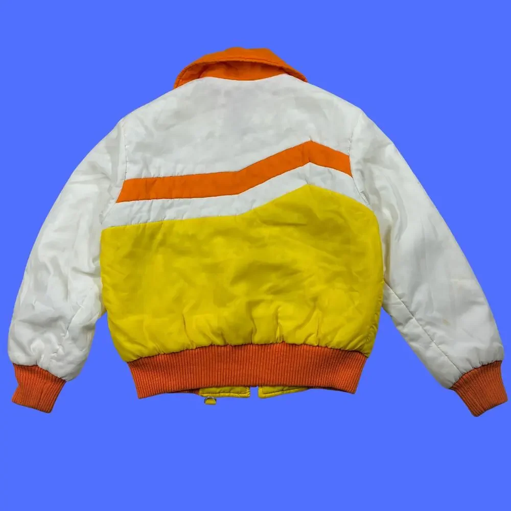 Vintage 70s Ski Jacket Womens Large Lemon/White Colorblock Zip Up Winter K Mart